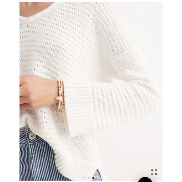 Madewell Breezeway Pullover Ivory Knit V-Neck Cropped Sweater Womens Medium - Picture 13 of 14